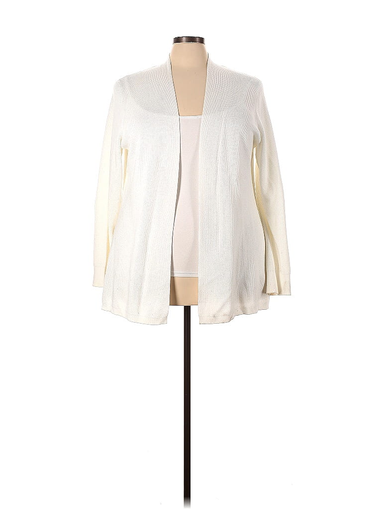 Cyrus Color Block Solid White Ivory Cardigan Size 3X (Plus) - 62% off