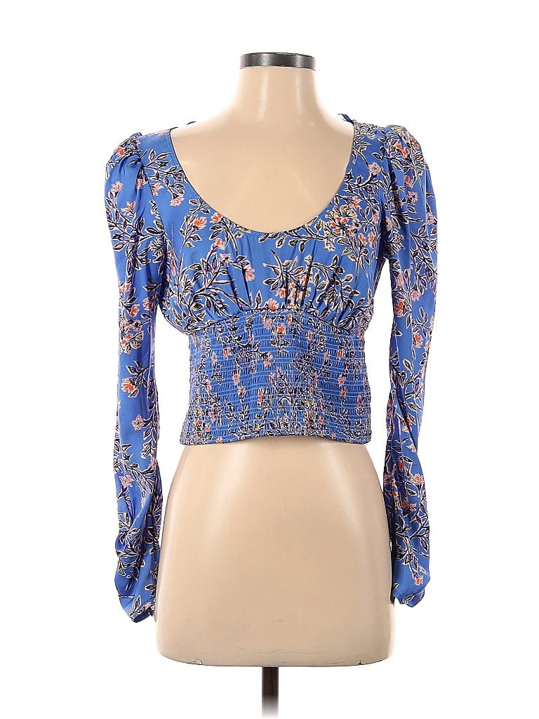 Free People 100% Polyester Blue Long Sleeve Blouse Size S - photo 1