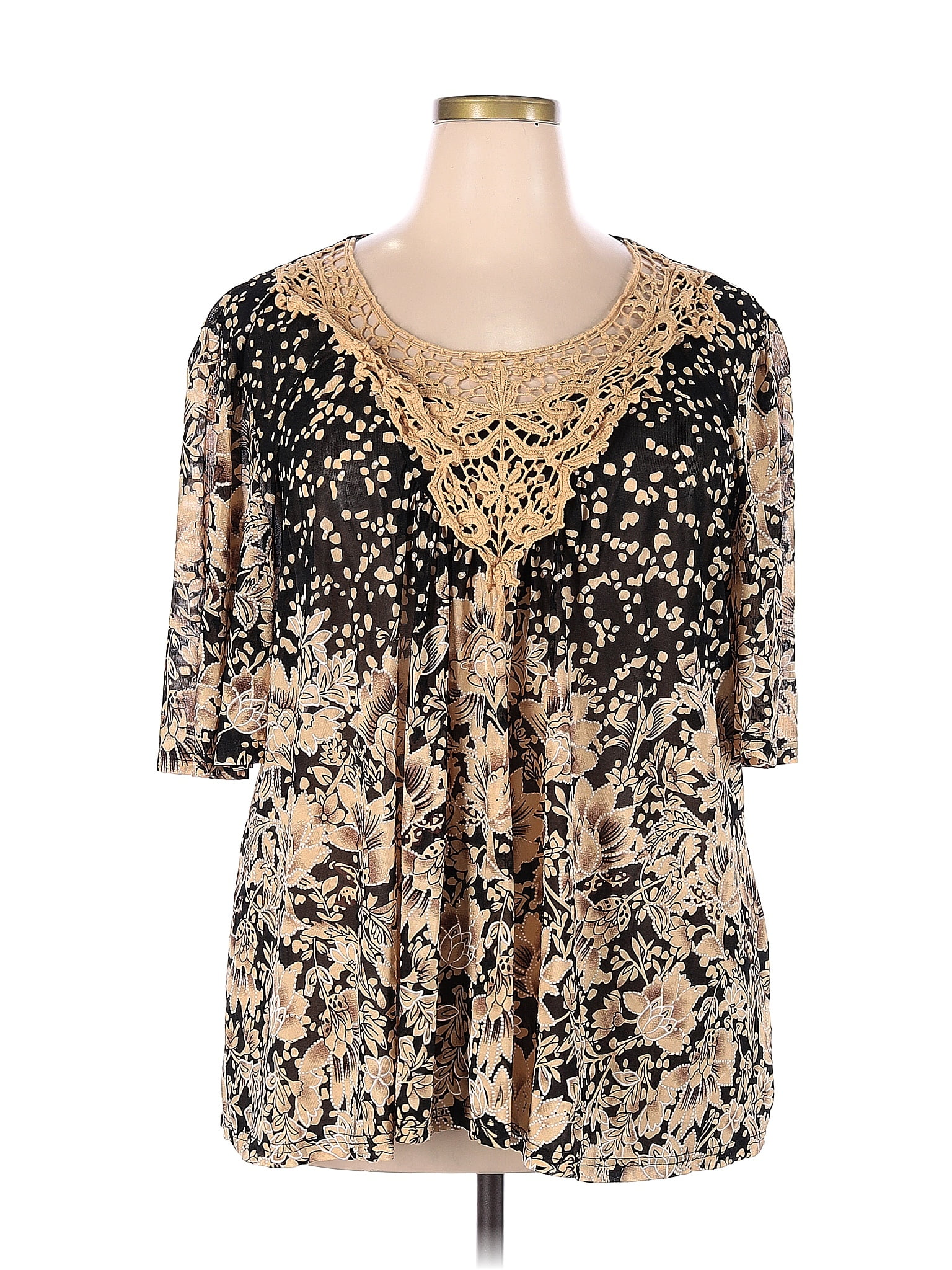 Suzanne Betro Floral Tan Gold Short Sleeve Top Size 4X (Plus) - 72% off ...