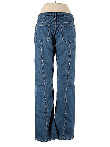 Escada Dark Blue Cotton Stretch Denim Embroidered Floral Motif Flared Jeans  M For Sale at 1stDibs