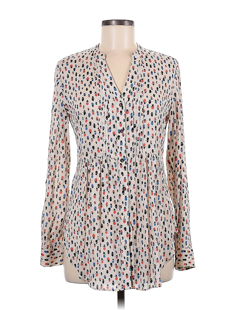 Ivory Polka Dots Long Sleeves Women Silk Blouse