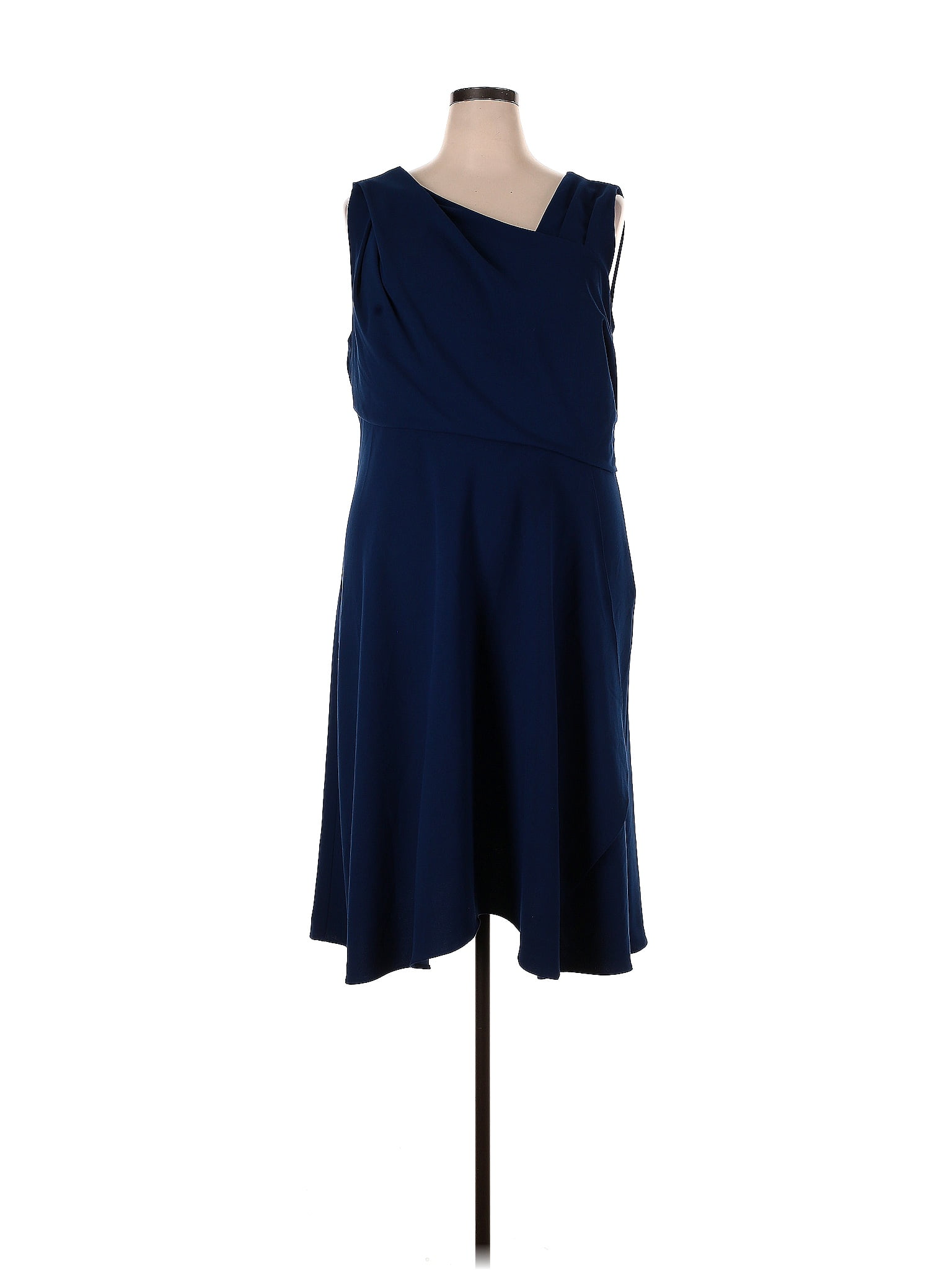 Adrianna Papell 100 Polyester Solid Navy Blue Navy A line Dress