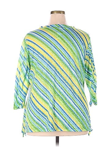 Ruby Rd. Stripes Green 3/4 Sleeve T-Shirt Size 2X (Plus) - 53% off