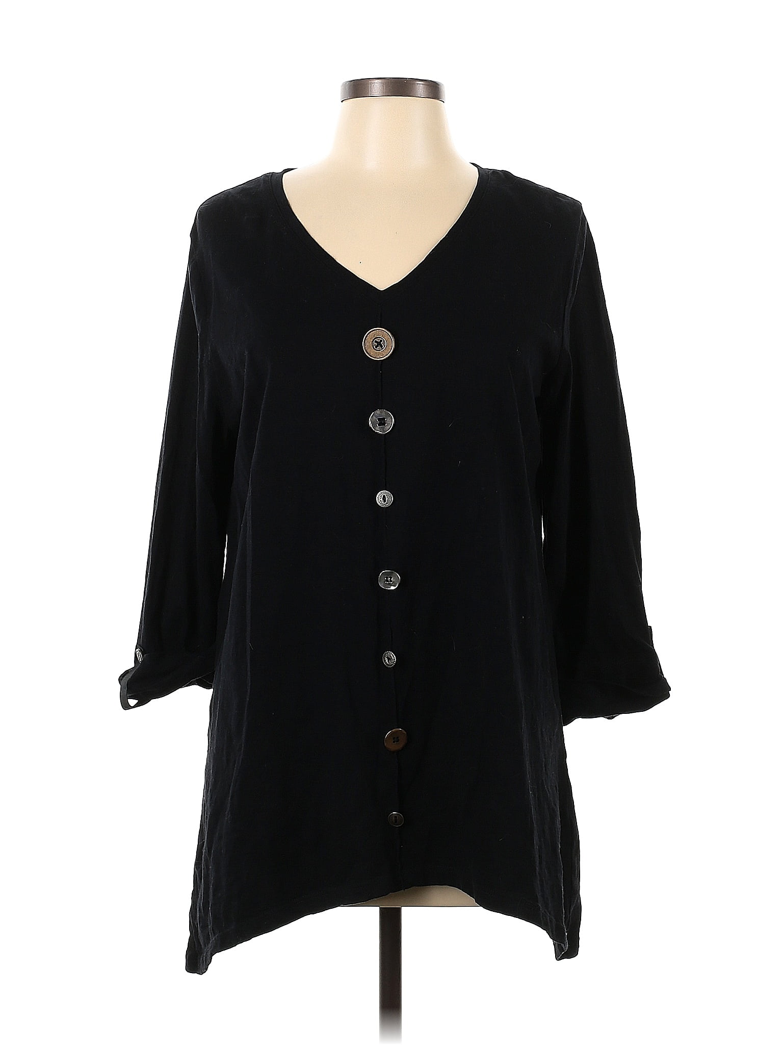 Jm Collection 100 Cotton Solid Black Long Sleeve Top Size L 44 Off