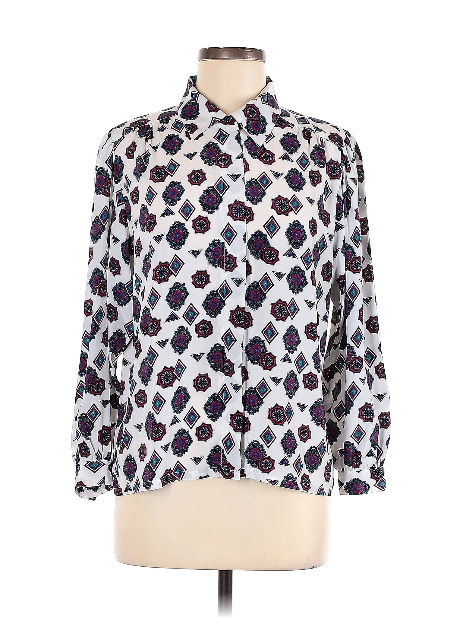 Koret 100% Polyester Animal Print Purple 3/4 Sleeve Blouse Size 8 (petite)