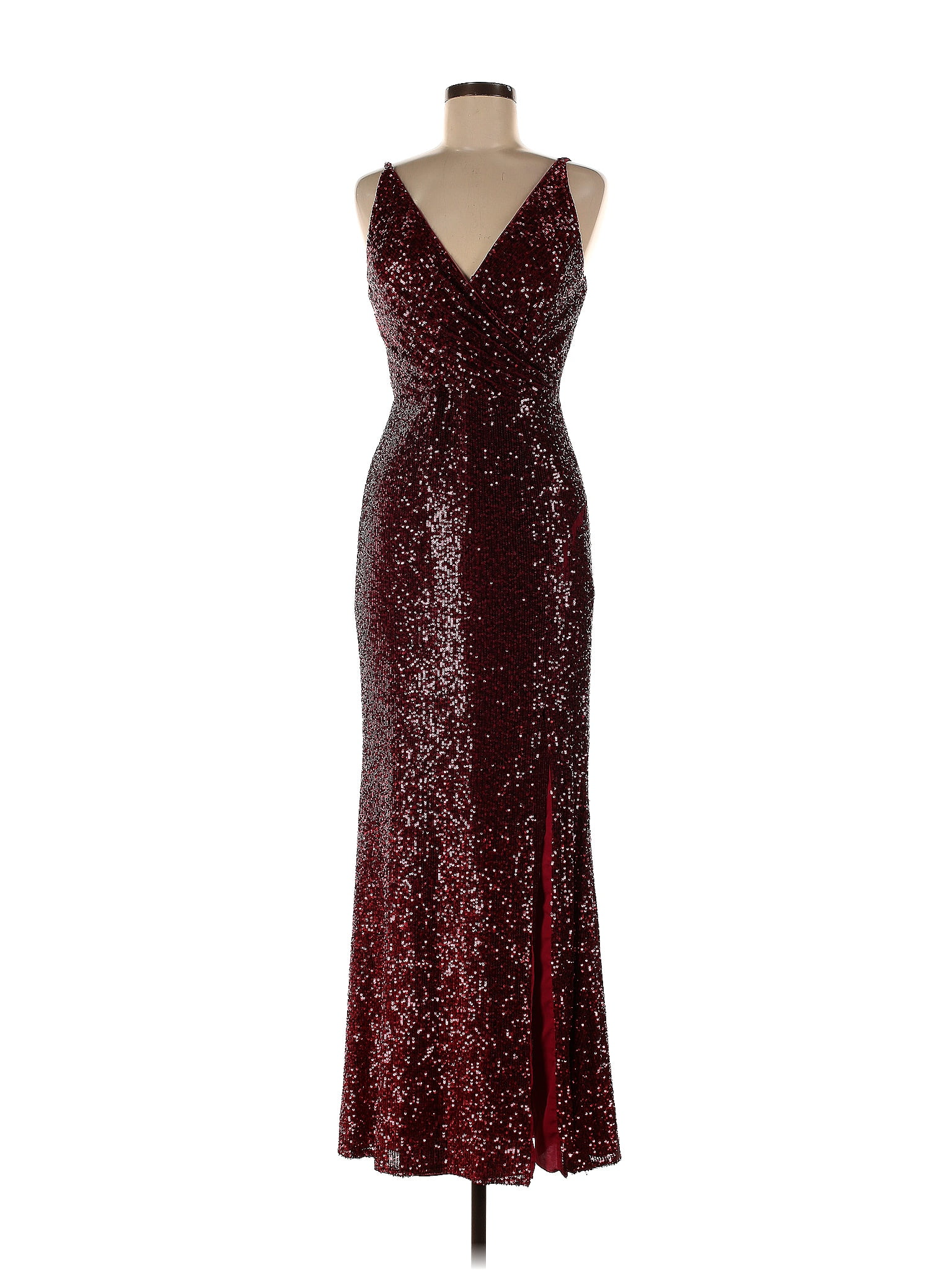 Dress the Population Solid Maroon Burgundy Jordana Sequin Gown Size M ...