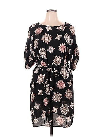 FASHION TO FIGURE 100% Polyester Floral Black Casual Dress Size 0X