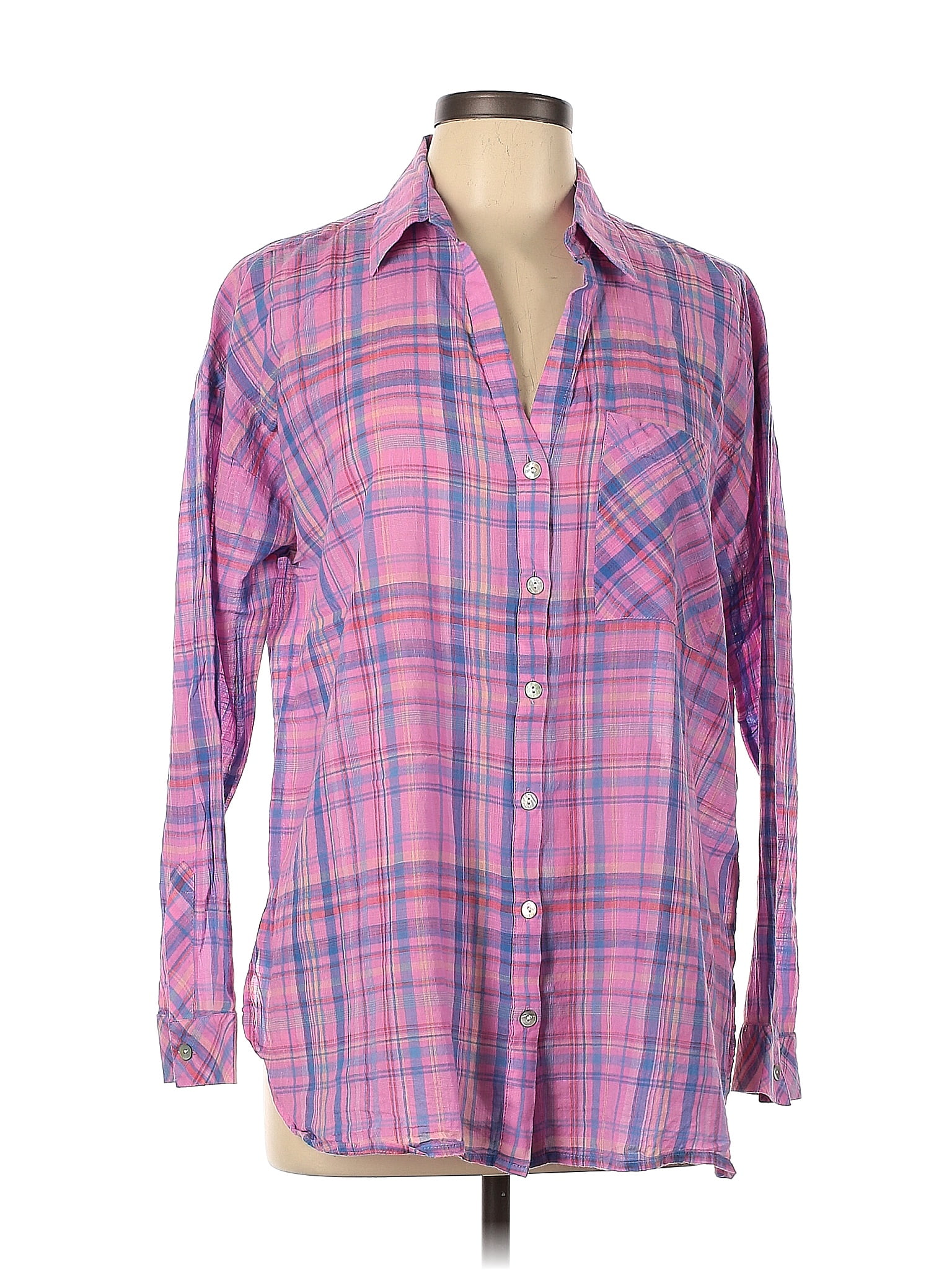 J Jill Plaid Pink Long Sleeve Button Down Shirt Size L 61 Off Thredup