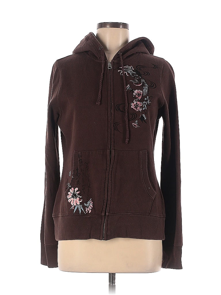 Lucky Brand Solid Brown Zip Up Hoodie Size M - 67% off