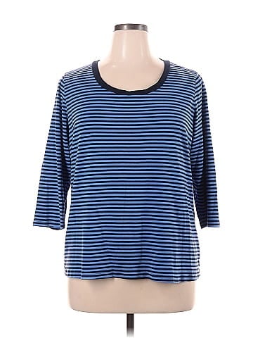 St. John's Bay 100% Cotton Color Block Stripes Multi Color Blue Long Sleeve  T-Shirt Size 1X (Plus) - 37% off | thredUP