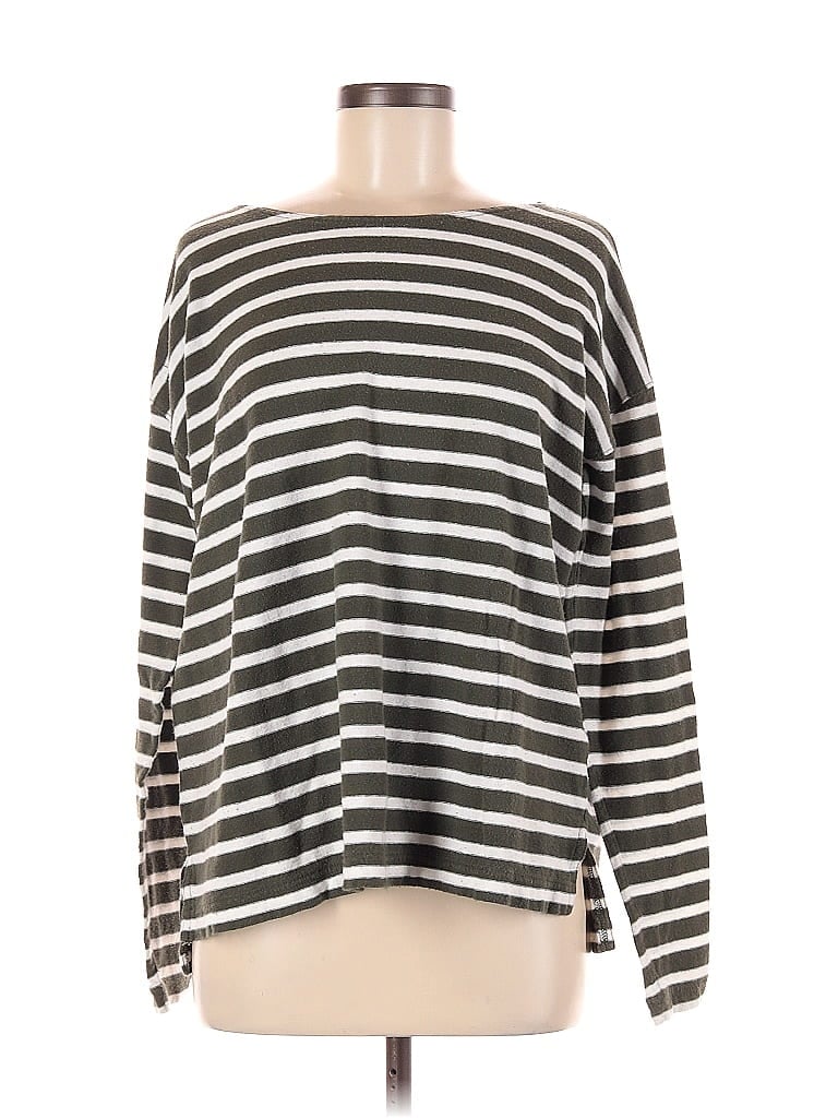 J.Crew 100% Cotton Stripes Color Block Green Gray Long Sleeve Top Size ...