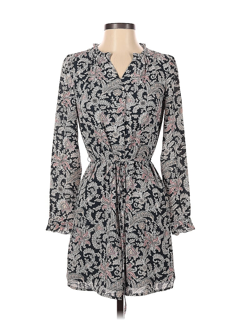 Ann Taylor LOFT 100% Polyester Multi Color Gray Casual Dress Size XXS ...