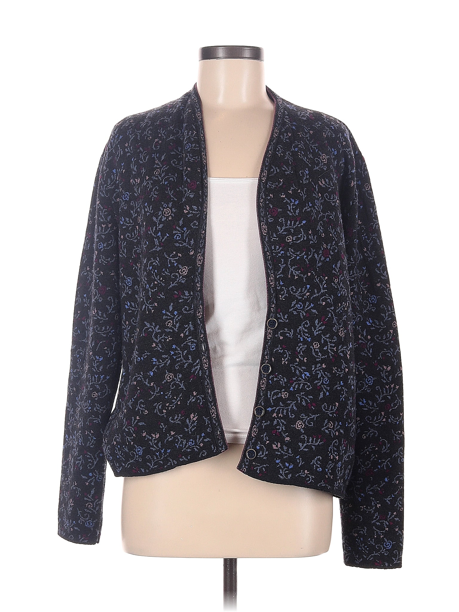 Ivcko Wool IVKO 100% Wool Color Block Floral Blue Wool Cardigan Size 42 (EU) - 89% ...