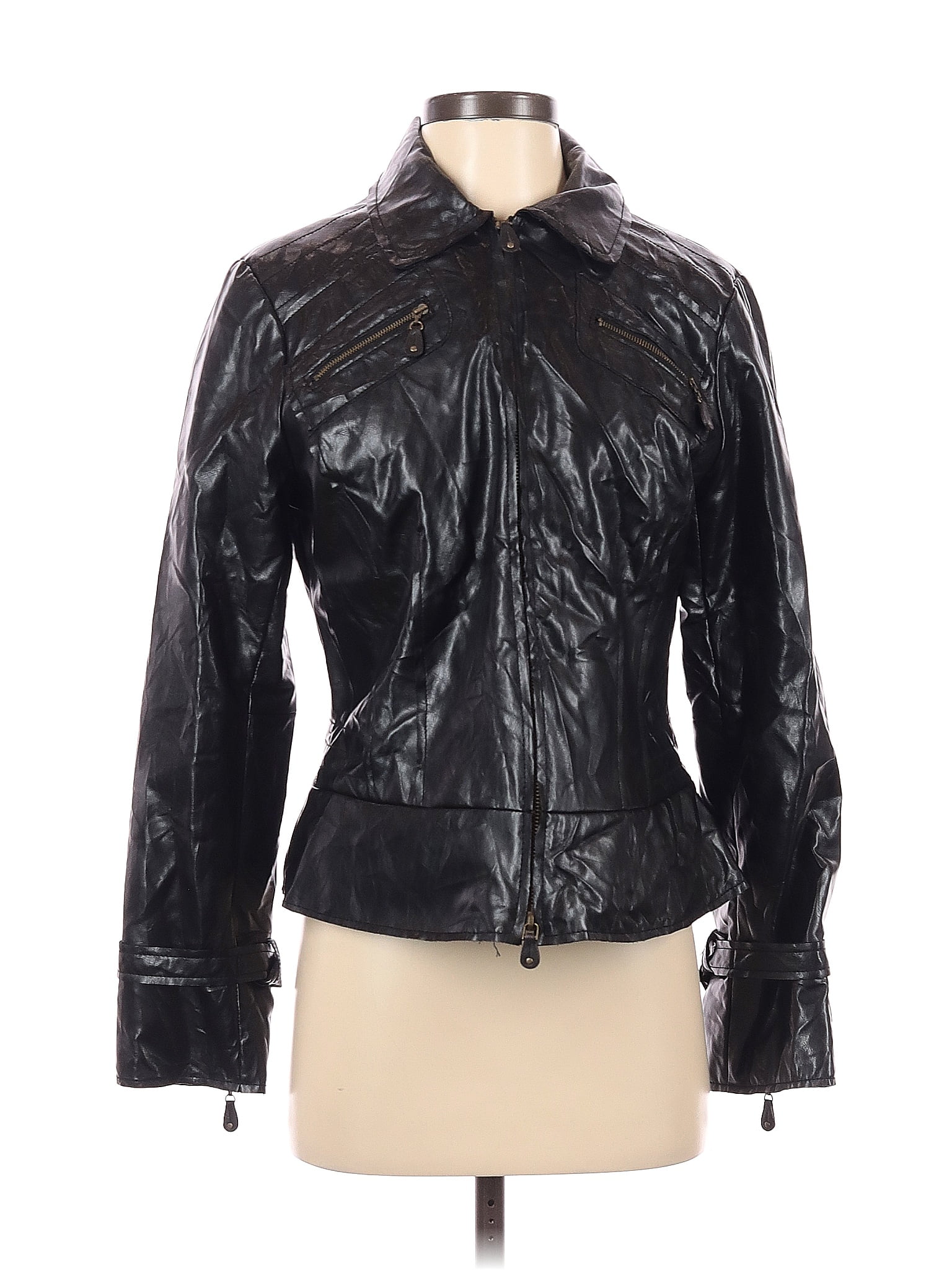 Spanner Solid Black Faux Leather Jacket Size S 42 off thredUP