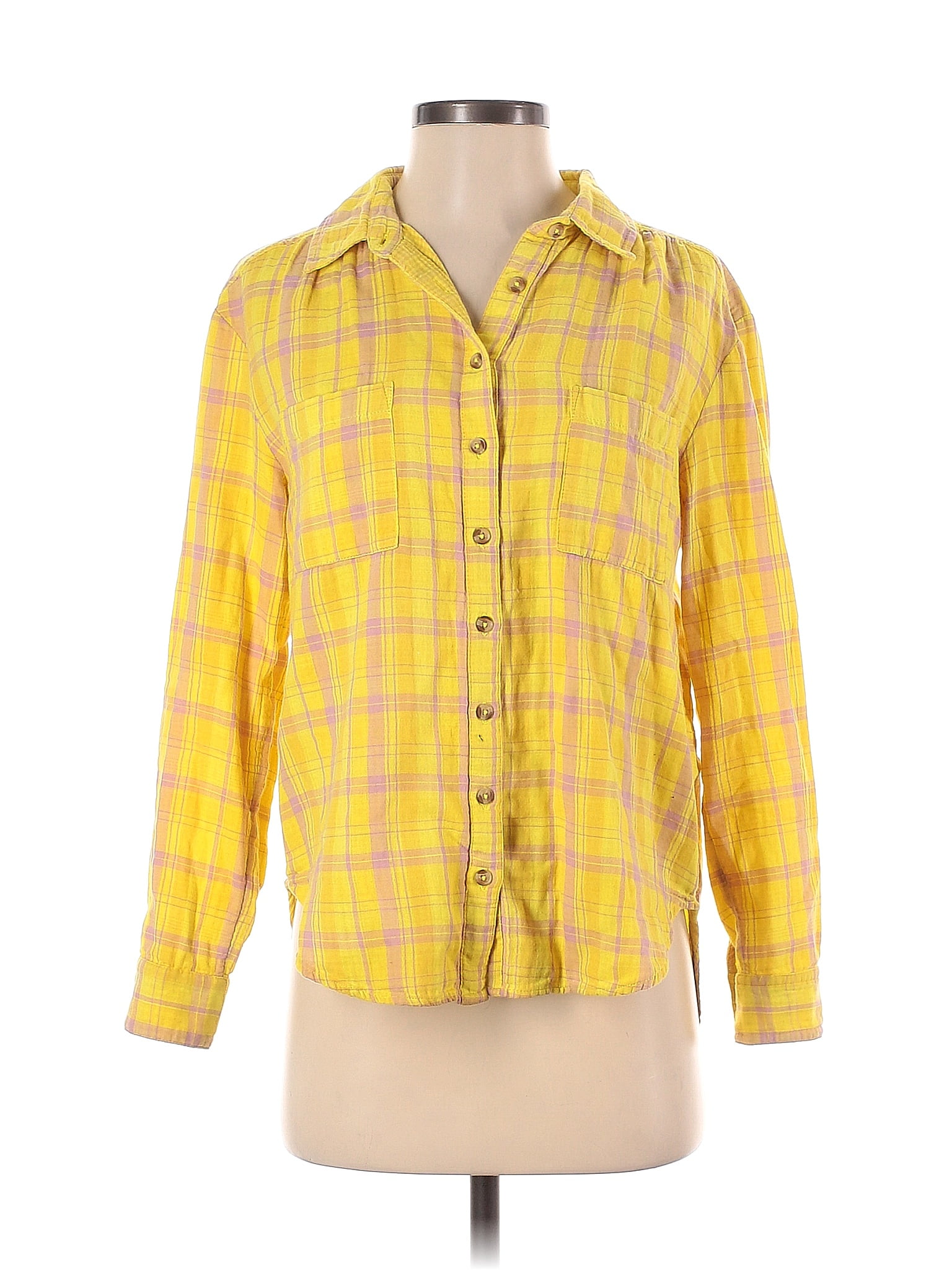 Seen Worn Kept 100 Cotton Plaid Yellow Long Sleeve Button Down Shirt