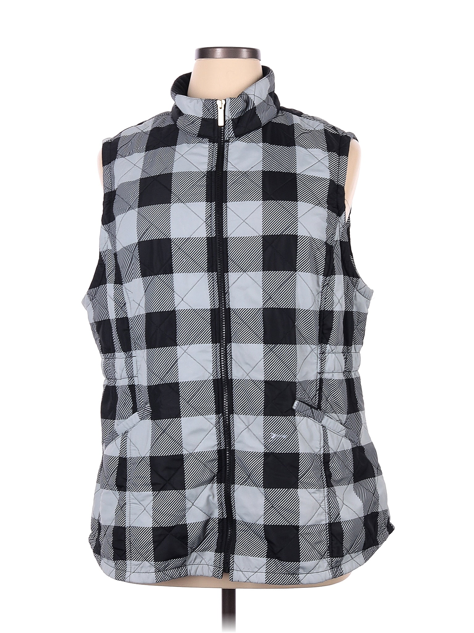Bit & Bridle 100% Polyester Checkered-gingham Multi Color Gray Vest ...