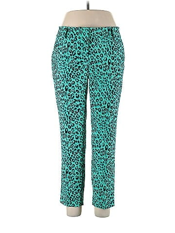 Ann Taylor Leopard Print Multi Color Teal Dress Pants Size 10