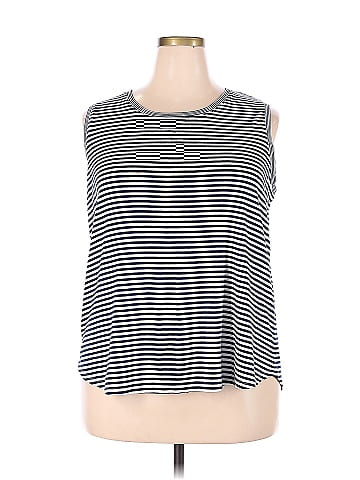 J.Jill 100% Pima Cotton Color Block Stripes Blue Sleeveless T-Shirt Size 2X  (Plus) - 25% off