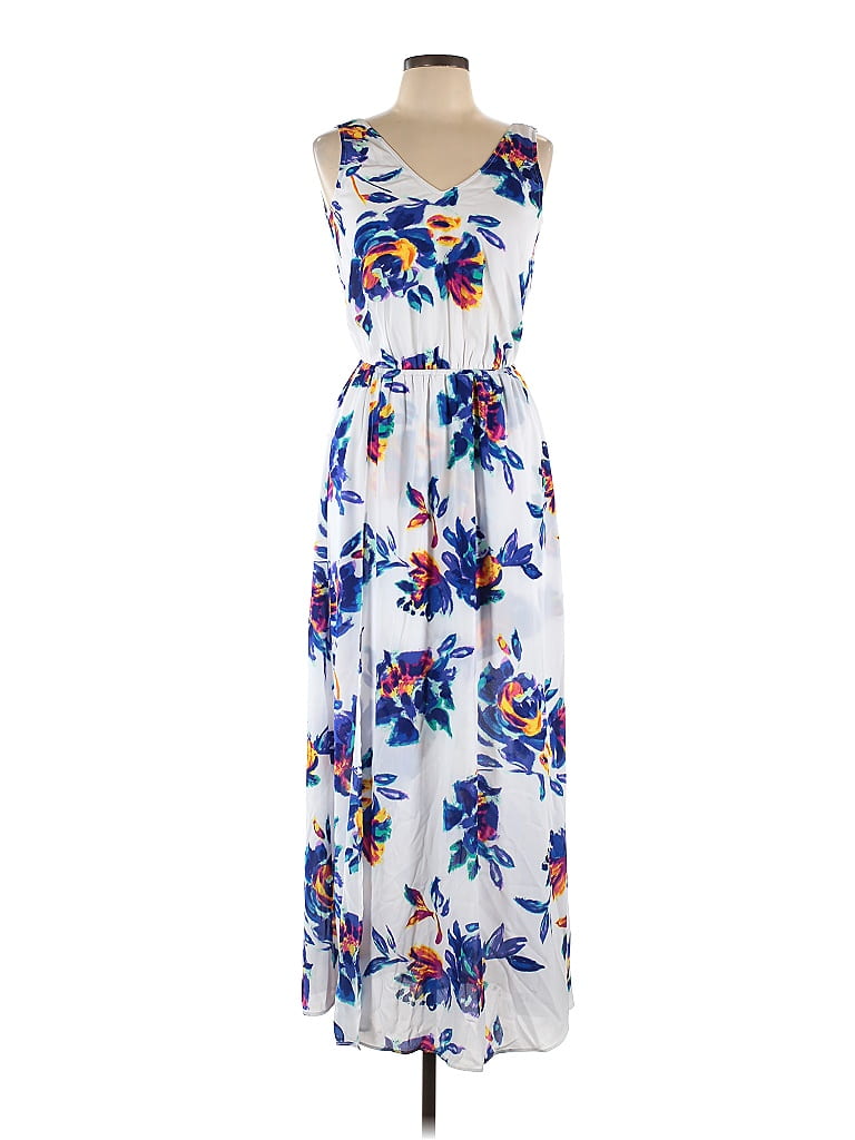 Show Me Your Mumu 100% Polyester Floral Blue Casual Dress Size L - 69% ...