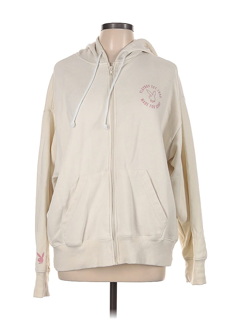 Playboy Solid Ivory Tan Zip Up Hoodie Size M - 52% off | thredUP