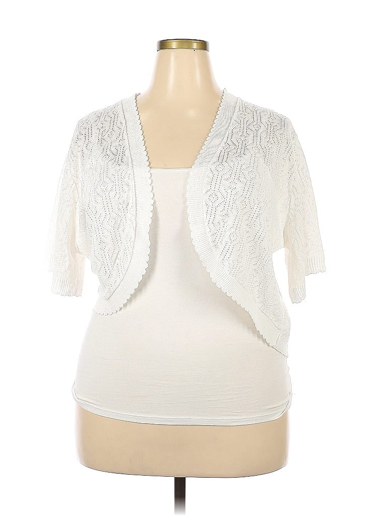 Tiana B. 100% Acrylic Color Block White Shrug Size 3X (Plus) - 51% Off ...