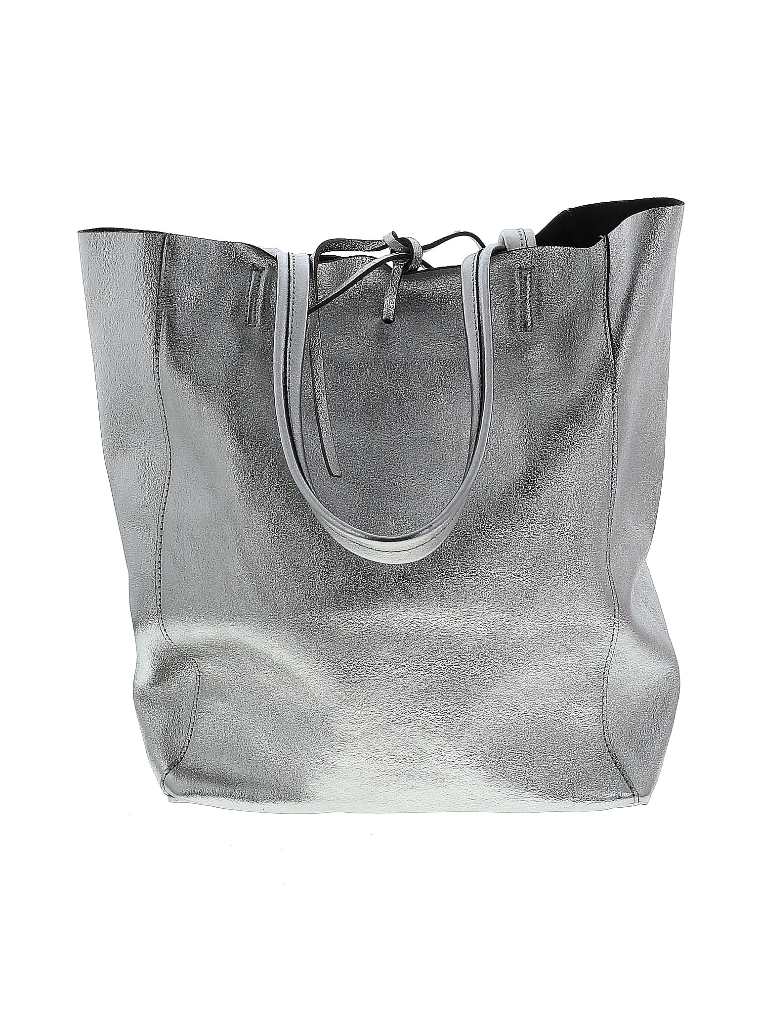 Zagara 100 Leather Solid Metallic Silver Leather Tote One Size 64