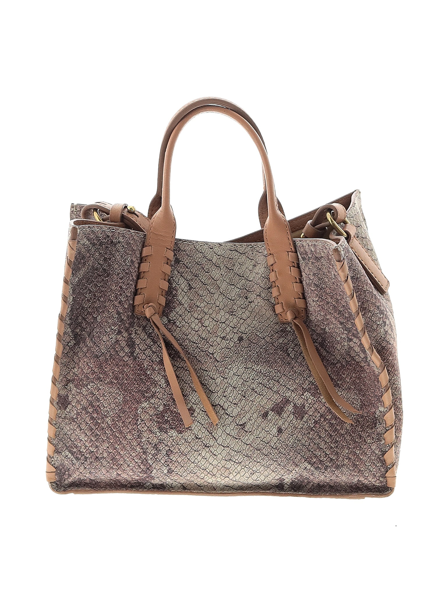 Lucky Brand 100 Leather Snake Print Multi Color Brown Leather Satchel
