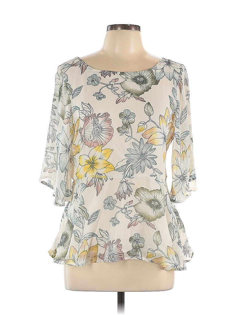 Cupcakes & Cashmere 100% Polyester Floral Ivory 3/4 Sleeve Blouse Size ...