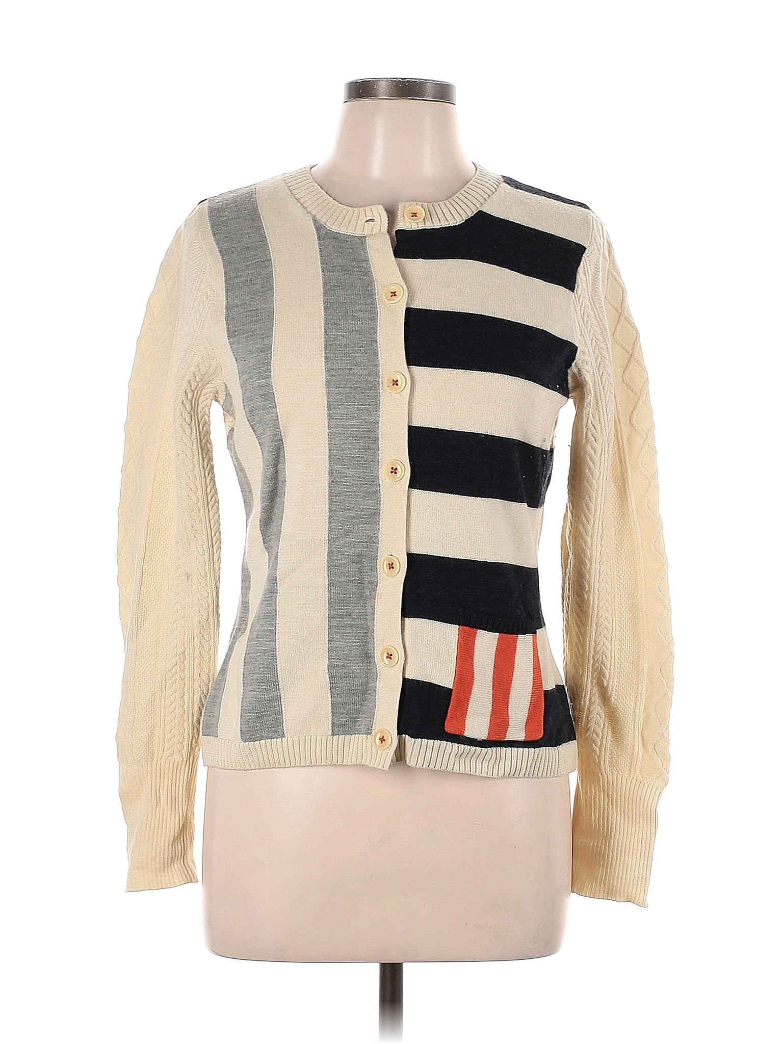 Charlie & Robin 100% Wool Color Block Stripes Ivory Wool Cardigan Size ...