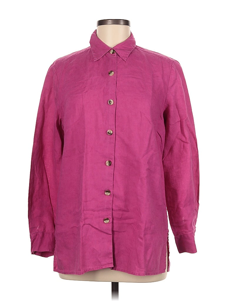 Evelyn & Arthur 100% Linen Burgundy Long Sleeve Button-Down Shirt Size ...