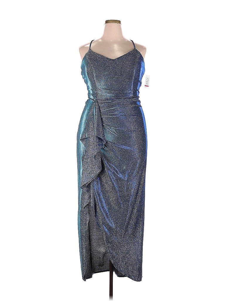 Jules & Cleo Solid Metallic Blue Cocktail Dress Size 18 (Plus) - 77% ...