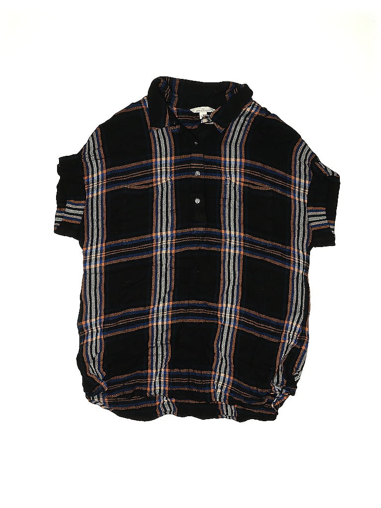 L.L.Bean 100% Rayon Plaid Grid Black Short Sleeve Blouse Size L (Youth) - photo 1
