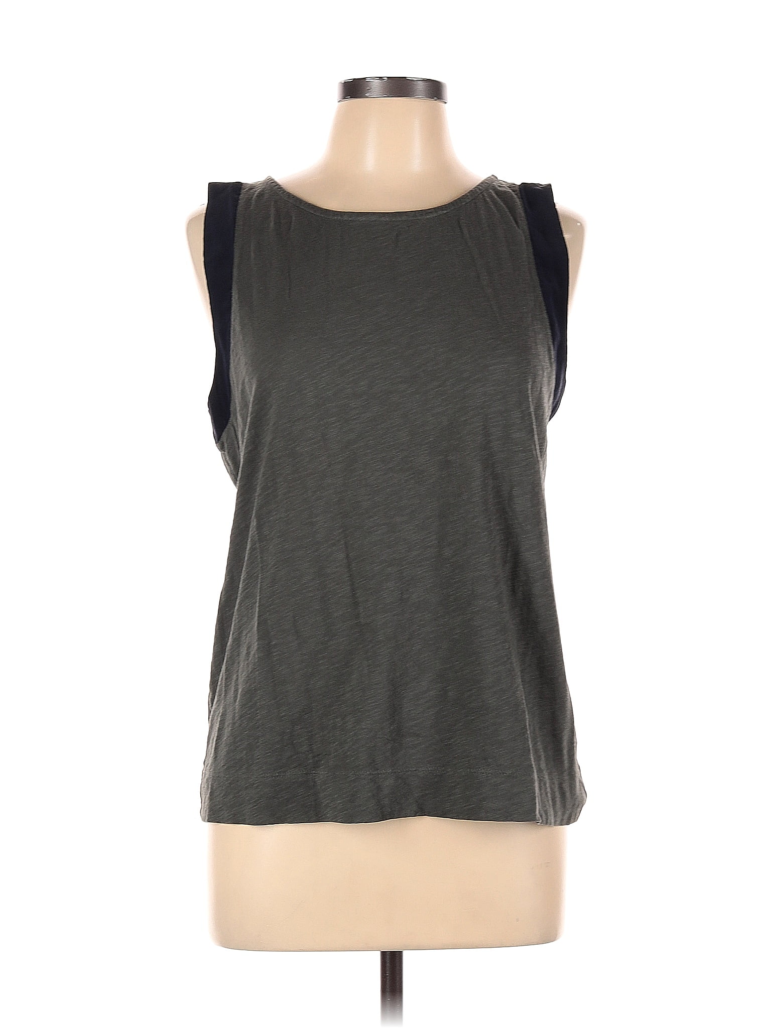 J.Crew 100% Cotton Solid Color Block Graphic Green Gray Sleeveless Top ...