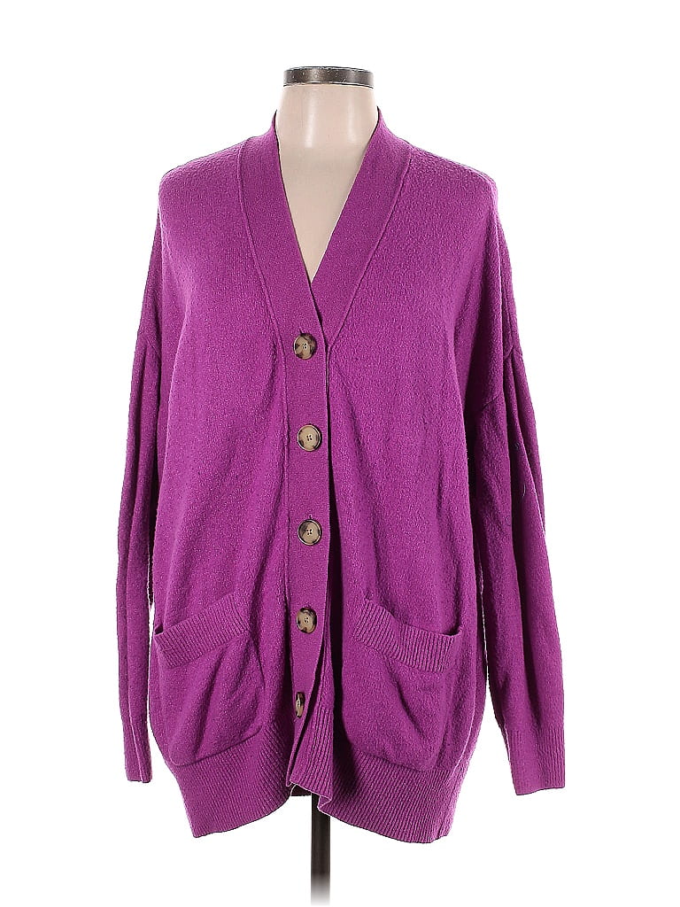 Ann Taylor Loft Color Block Solid Purple Cardigan Size L 65 Off