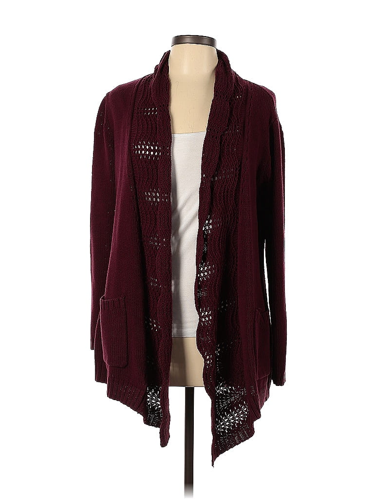 Skies Are Blue Color Block Solid Maroon Burgundy Cardigan Size L - 70% ...