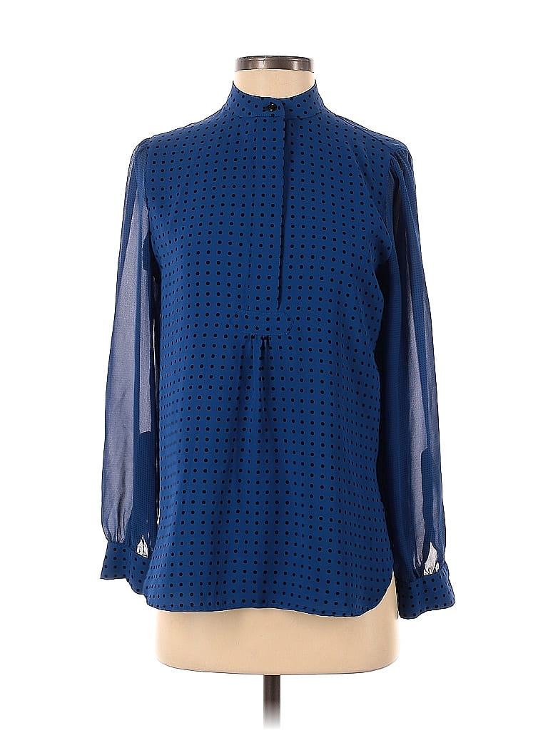 Anne Klein 100 Polyester Polka Dots Blue Long Sleeve Blouse Size Xs