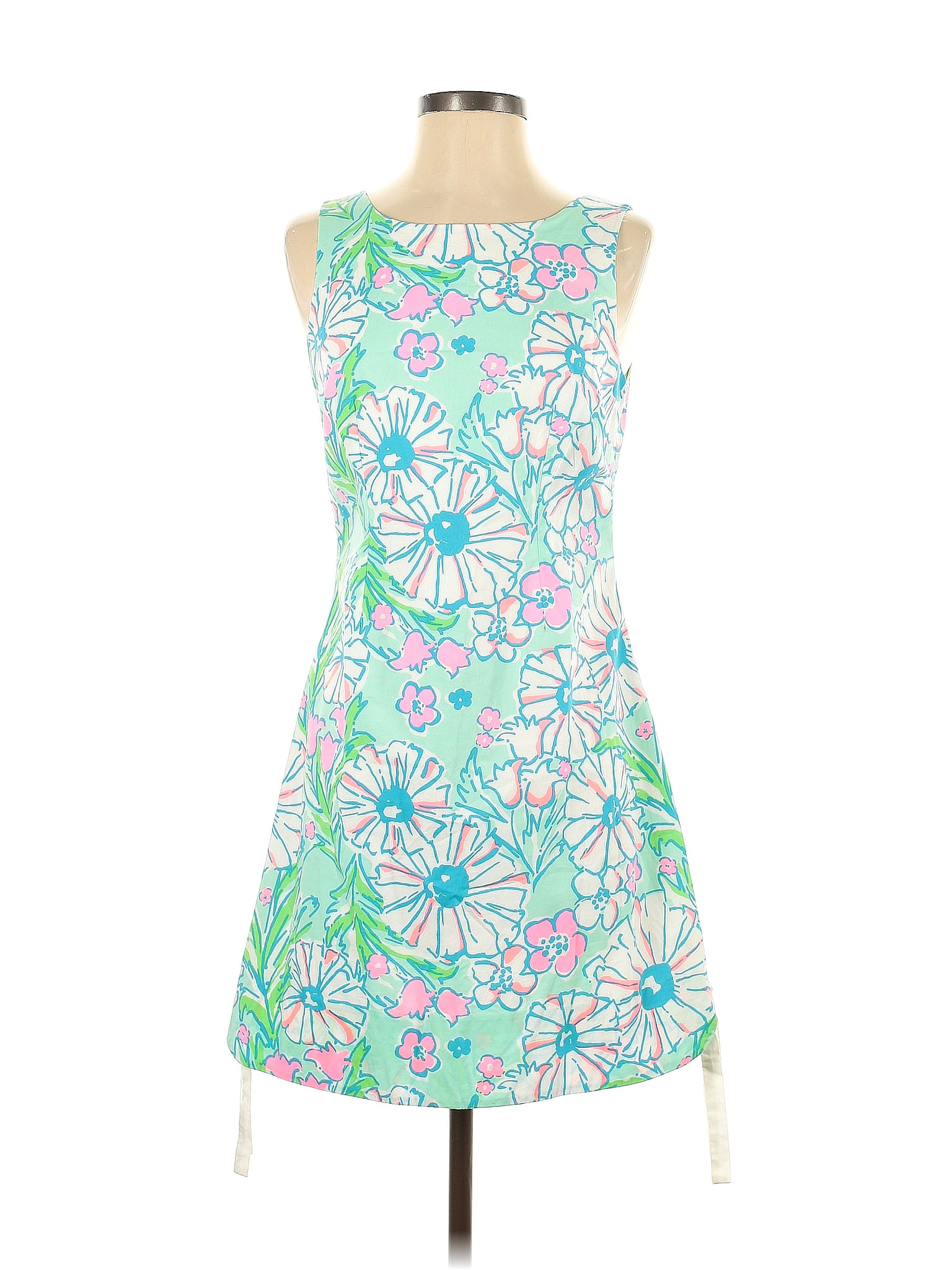 Lilly Pulitzer 100 Cotton Floral Multi Color Green Casual Dress Size 2