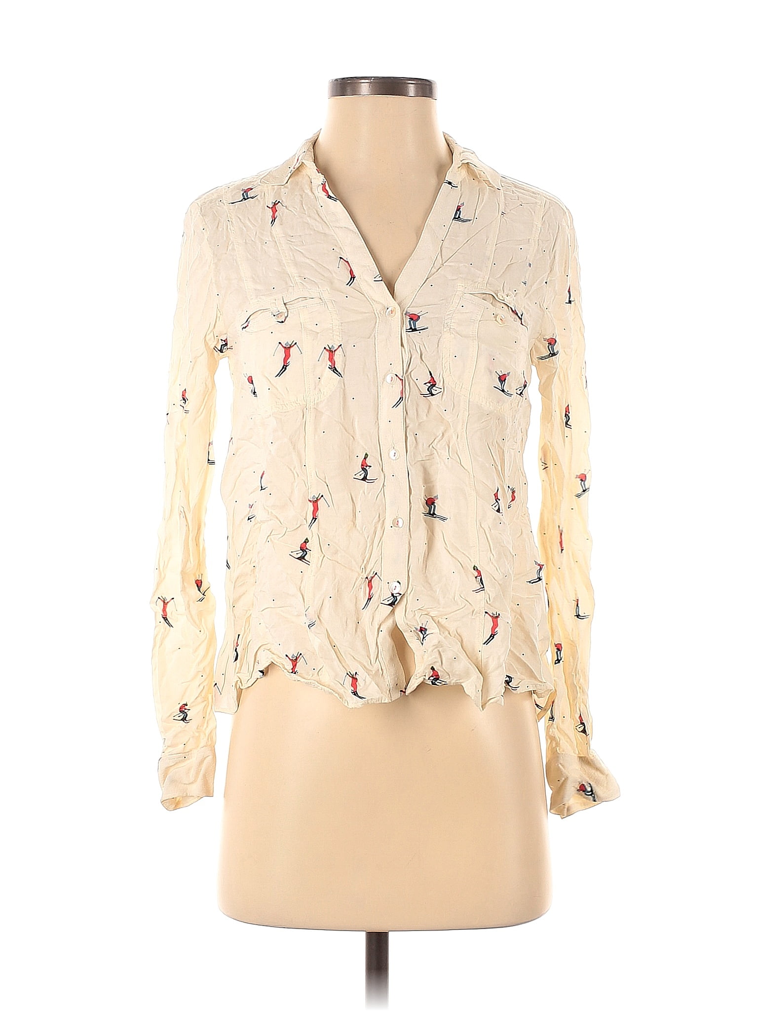 Maeve 100% Rayon Floral Ivory Long Sleeve Button-Down Shirt Size 2 - 67 ...