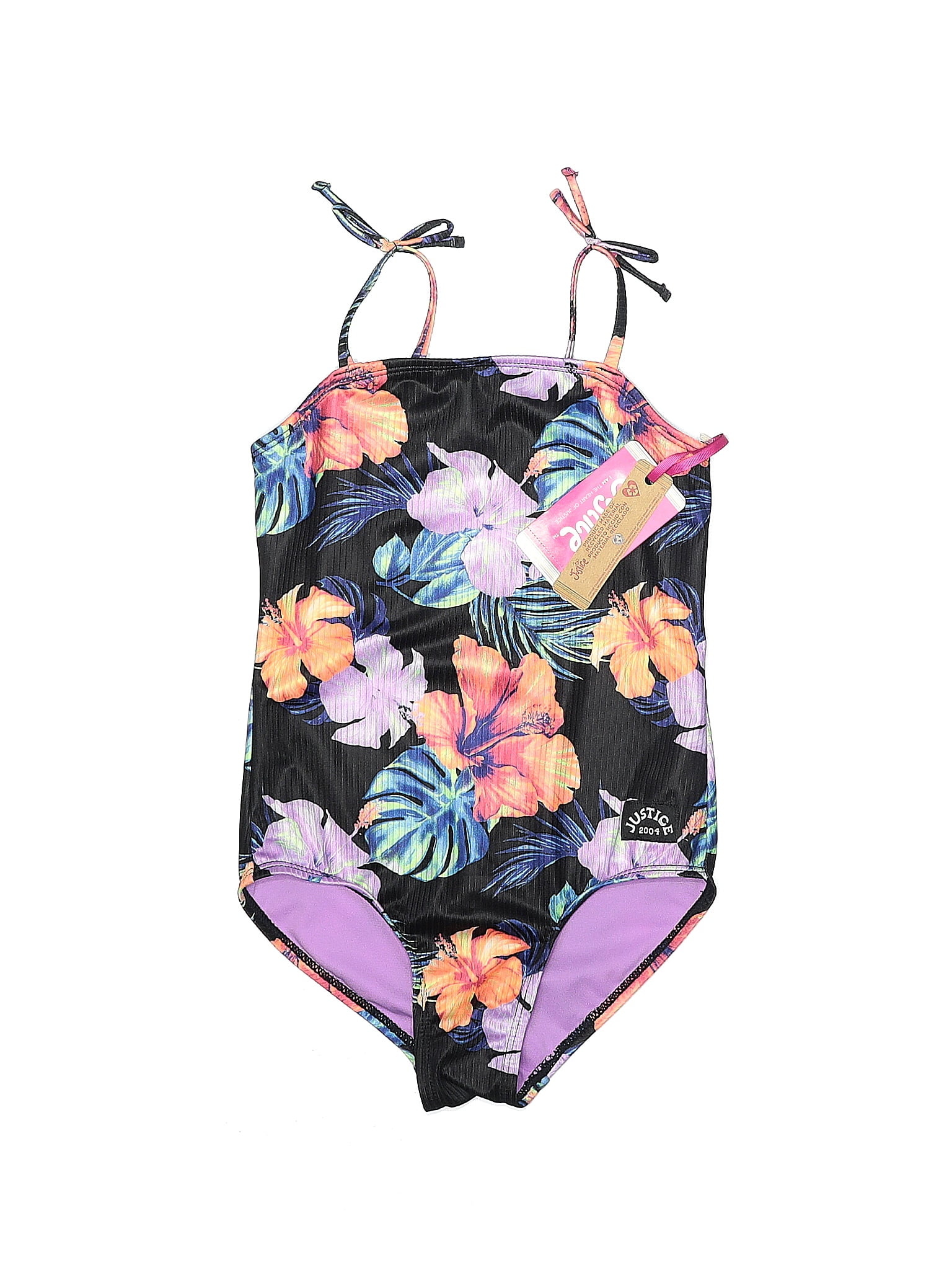 Justice Floral Black One Piece Swimsuit Size 7 - 48% off | ThredUp