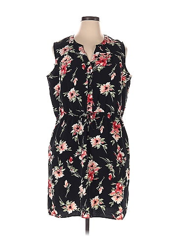 Nicole Miller 100 Polyester Floral Black Casual Dress Size XL