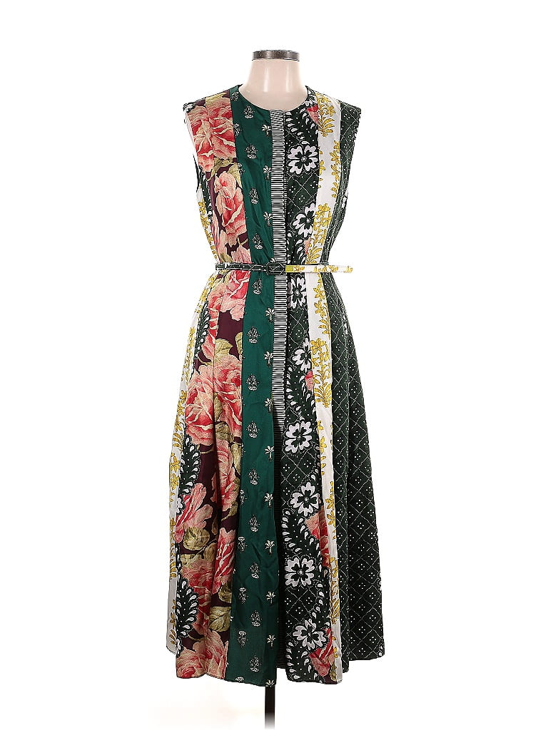 Oscar De La Renta 100 Silk Floral Multi Color Green Casual Dress Size