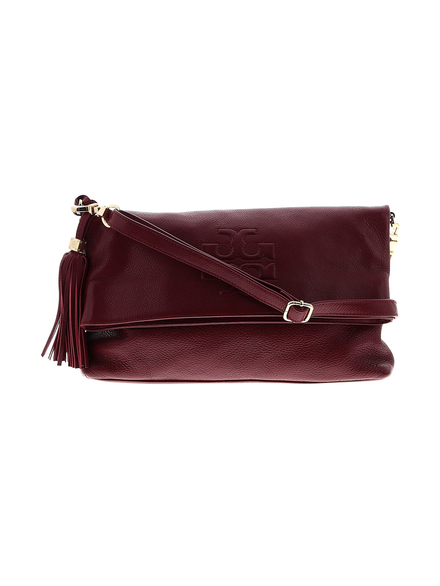 Tory Burch 100 Leather Solid Maroon Burgundy Leather Crossbody Bag One