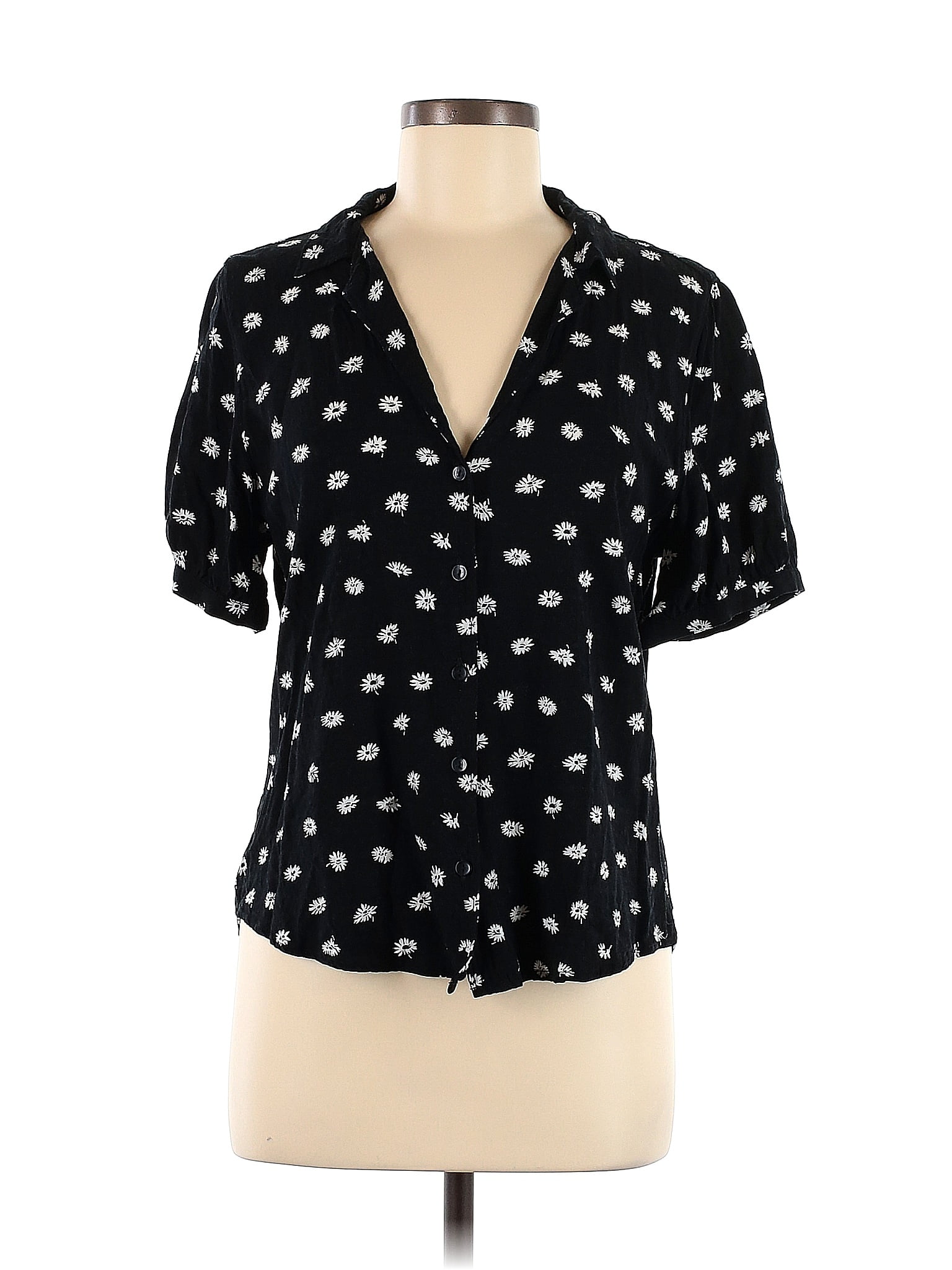 Abercrombie And Fitch 100 Viscose Polka Dots Black Short Sleeve Blouse