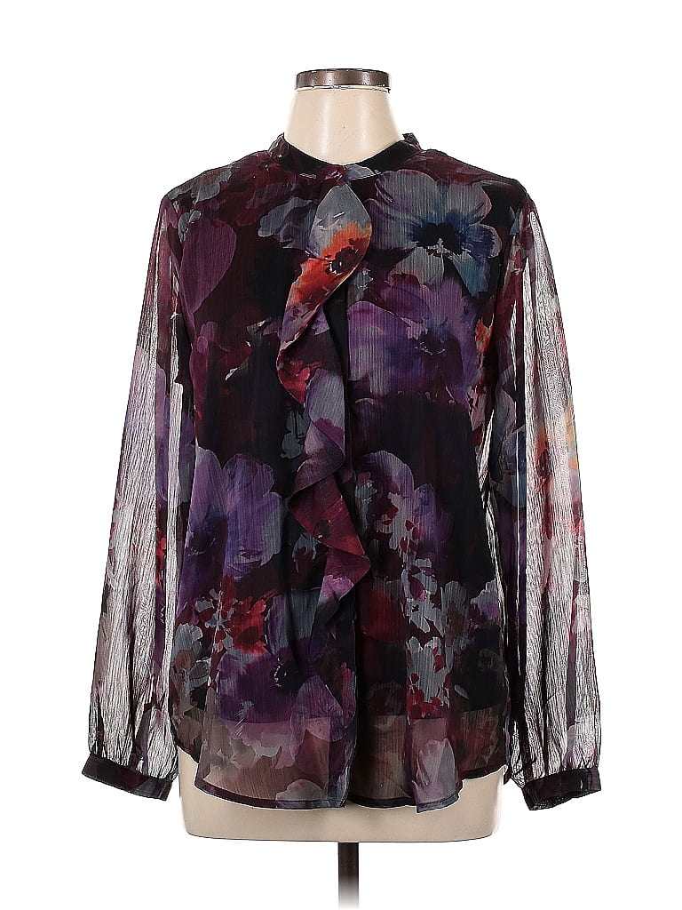 Christopher & Banks 100% Polyester Floral Multi Color Purple 3/4 Sleeve ...