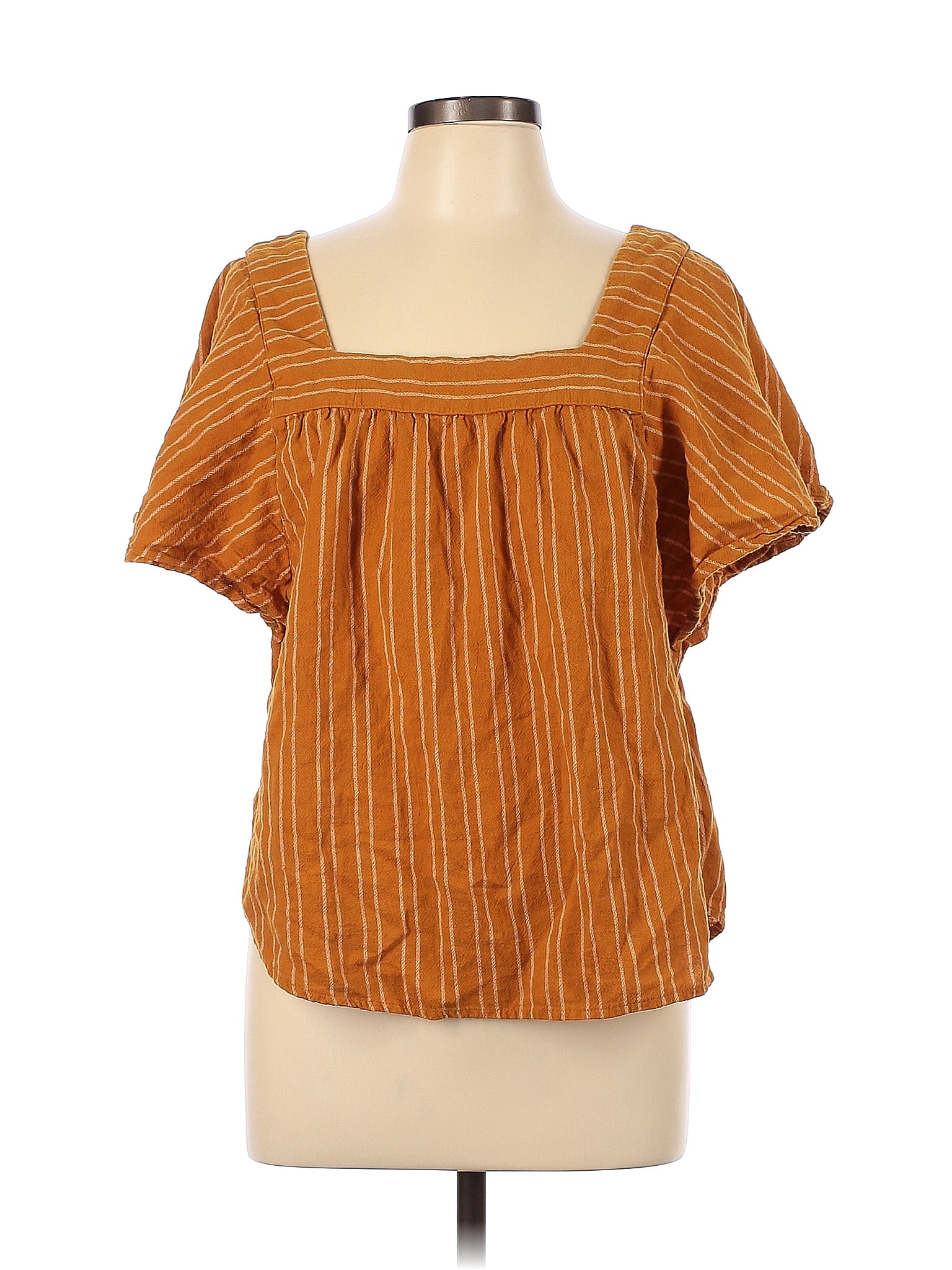 Sonoma Goods For Life 100 Cotton Stripes Orange Short Sleeve Blouse