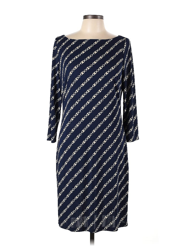 Lauren By Ralph Lauren Stripes Navy Blue Casual Dress Size 12 - 68% Off 