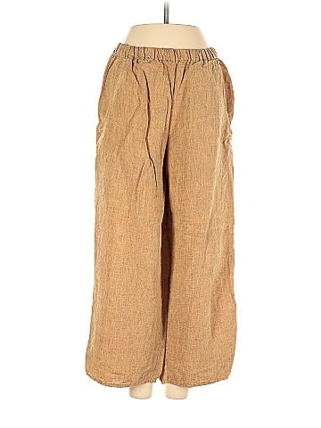 FLAX by Jeanne Engelhart 100% Linen Solid Tan Gold Casual Pants