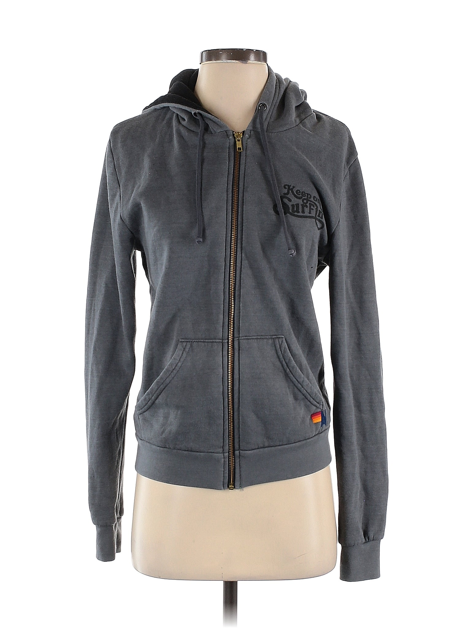 Brandy Melville Solid Gray Zip Up Hoodie One Size - 42% off