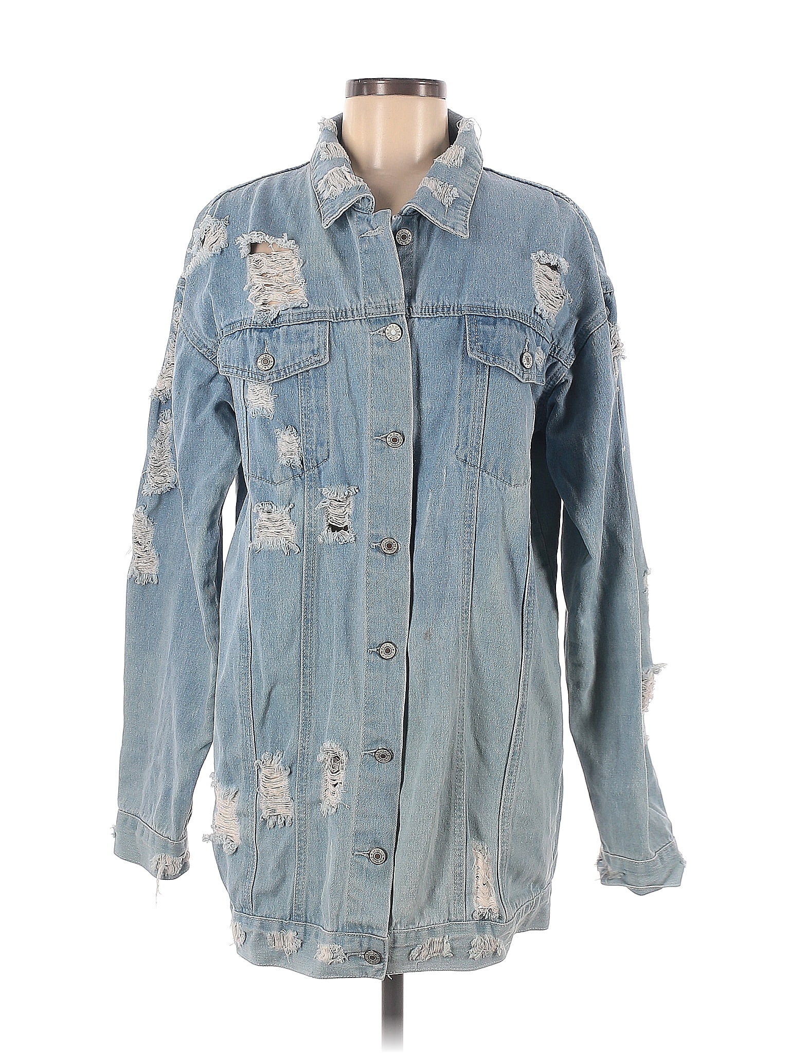 Shein Solid Blue Denim Jacket Size M 55 Off Thredup