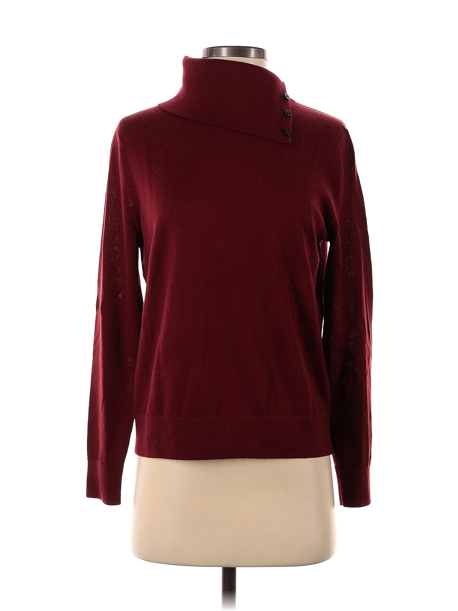 Pull Femme 100% Laine - Col Mock Turtle Rouge Cranberry - Taille L - Occasion Très Bon état